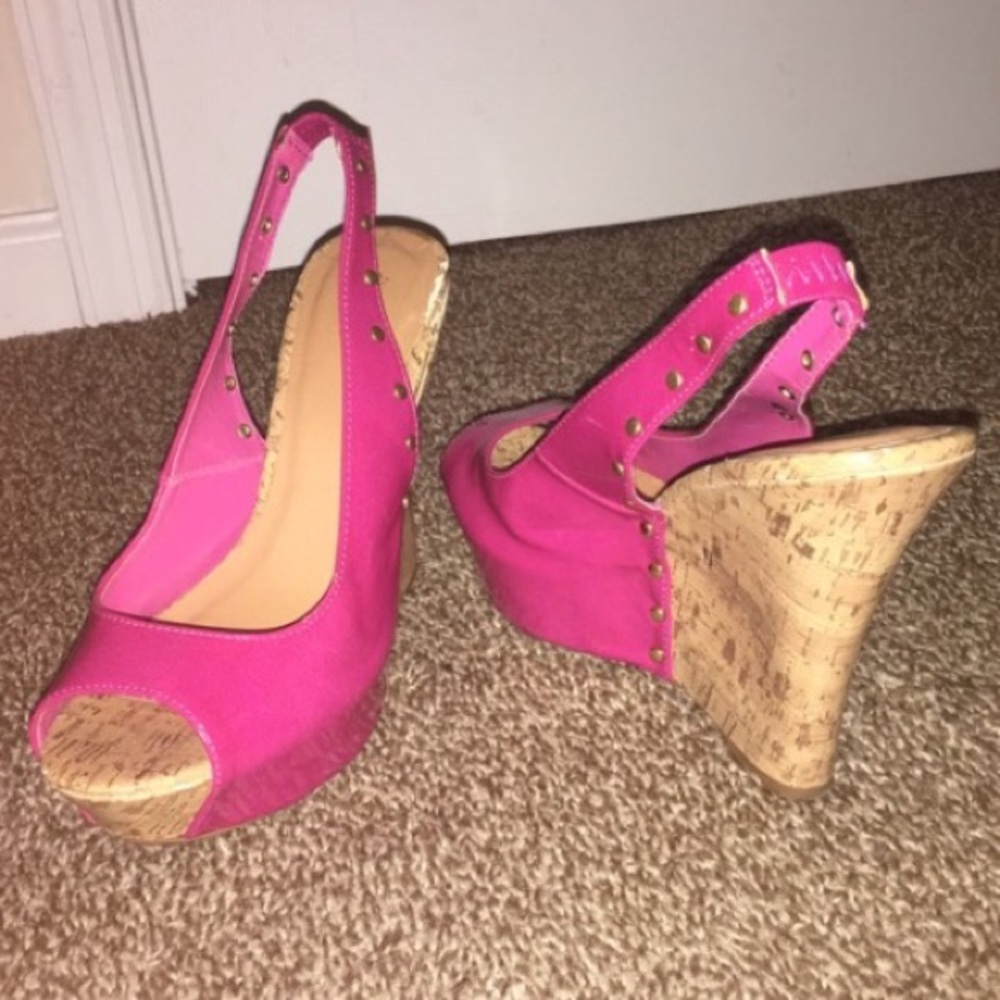 Pink Straps Wedge Shoes